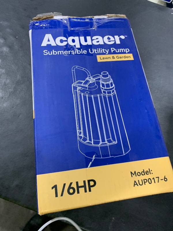 Photo 1 of Acquaer 1/6 HP Automatic Submersible Water Pump, 115V Sump Pump with 3/4” Garden Hose Check Valve Adapter,1850 GPH High Flow Water Removal for Swimming Pool Cover Hot Tubs Flooded House Basement