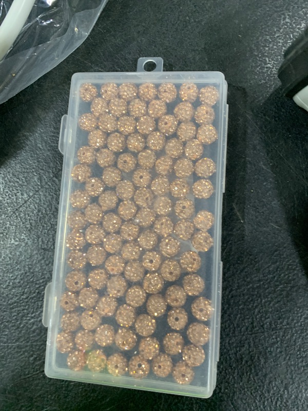 Photo 1 of 100pcs 10mm Rhinestone Clay Beads for Crafting - Ice Collection Baseball Bling Style, Round Shamballa Disco Ball Design, Fancy Sparkle for DIY Necklace Jewelry Making Christmas Decor (Gold Champagne)