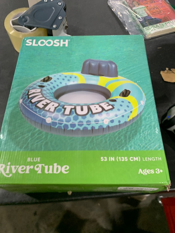 Photo 1 of SLOOSH Inflatable River Tubes Float - Heavy Duty Pool Tube Floats for Adults Floating, Lake Floaties River Run Sports Fun, Large Raft Water Lounger with Cup Holders Mesh Bottom (53 inches, Blue)