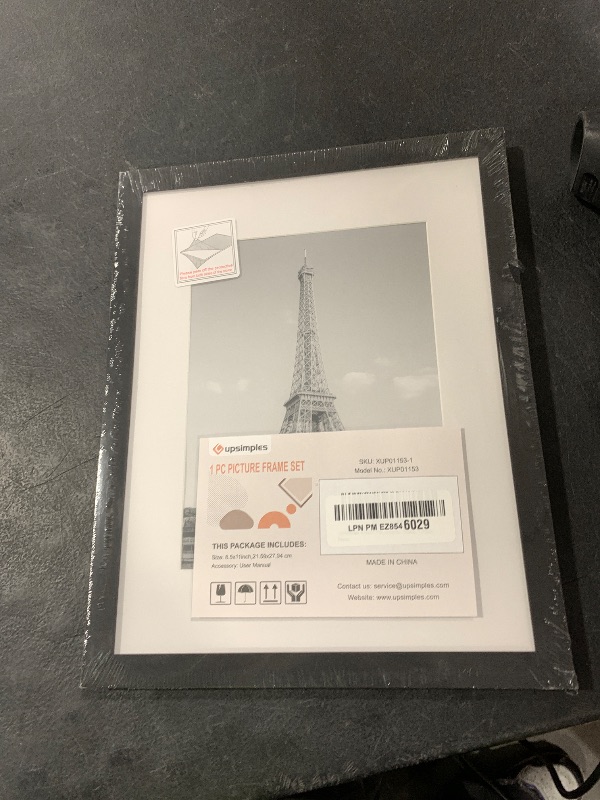 Photo 1 of upsimples 8.5 By 11 Picture Frame, Display Pictures 6x8 with Mat or 8.5 x 11 Without, Wall Hanging Photo Frames, Black, 1 Pack