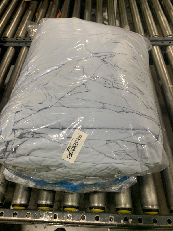 Photo 1 of Masaca Shabby Ruffled King Comforter Set,Farmhouse Cornflower Blue Bedding Comforter Lightweight Ultra Soft Vintage Rustic Bedding 3pc (1 Ruffle Comforter and 2 Pillowcases)
