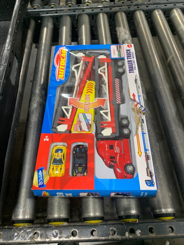 Photo 1 of OTONOPI Race Car 59 Inch Transporter Truck Toy Set Mega Hauler Carrier Trucks with Race Track Storage Transporter Toy Truck with 2 Metal Cars for Kids Toddlers Boys Girls Age 3+
