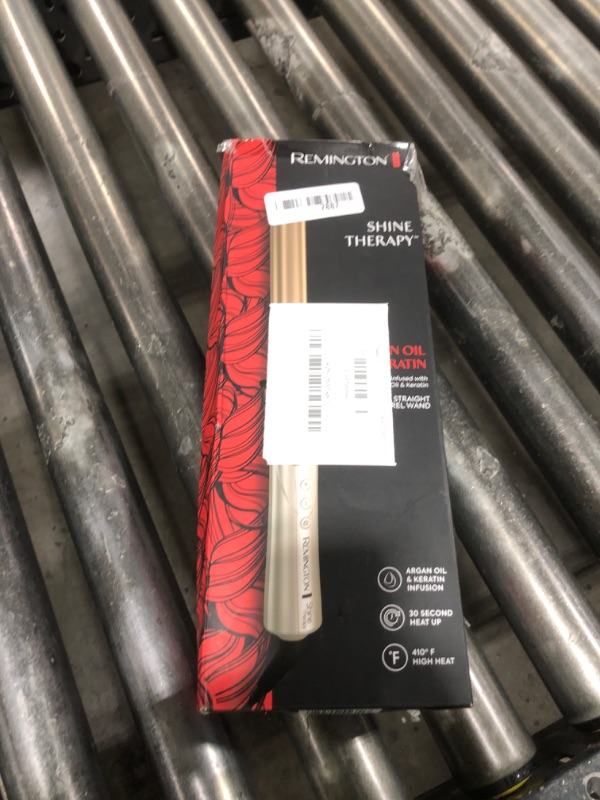 Photo 1 of REMINGTON Shine Therapy Argan Oil & Keratin Infused 1 Inch Straight Barrel Curling Wand for Loose Waves, Includes Heat Glove