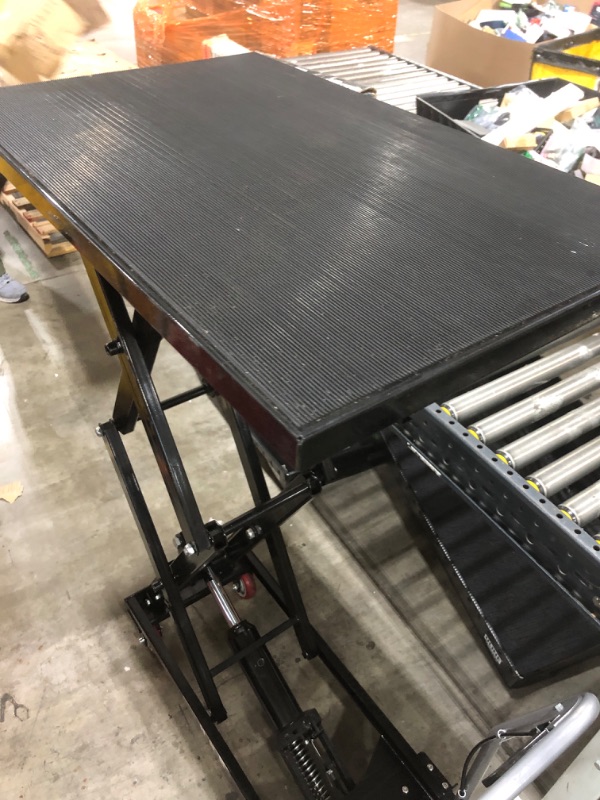Photo 1 of Hydraulic Lift Table Cart, 770lbs Capacity 59" Lifting Height, Double Scissor Lift Table with 4 Wheels and Non-Slip Pad for Material Handling and Transportation, Black