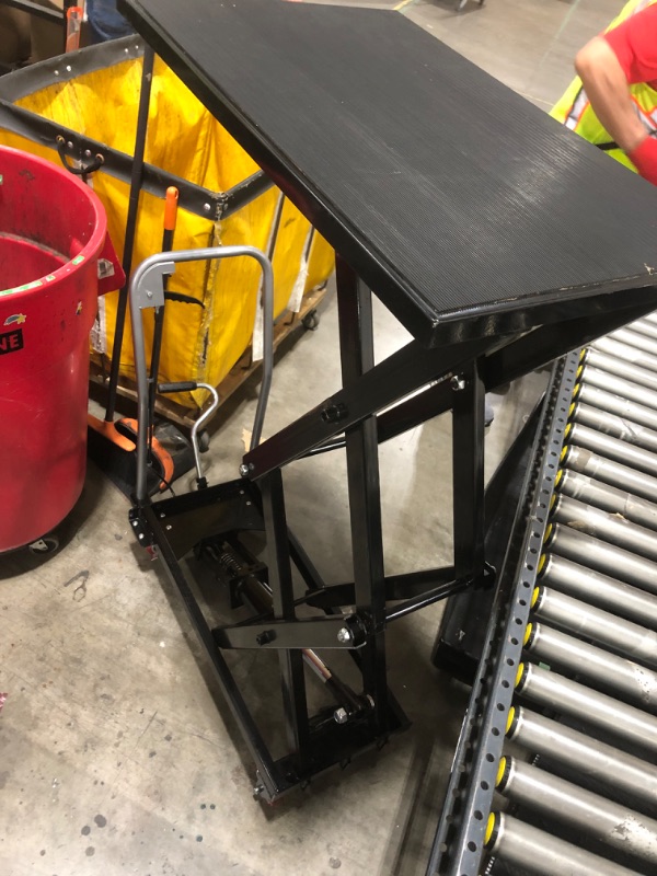Photo 1 of Hydraulic Lift Table Cart, 770lbs Capacity 59" Lifting Height, Double Scissor Lift Table with 4 Wheels and Non-Slip Pad for Material Handling and Transportation, Black