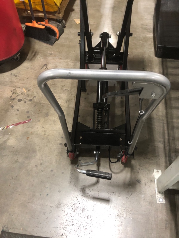 Photo 1 of Hydraulic Lift Table Cart, 770lbs Capacity 59" Lifting Height, Double Scissor Lift Table with 4 Wheels and Non-Slip Pad for Material Handling and Transportation, Black