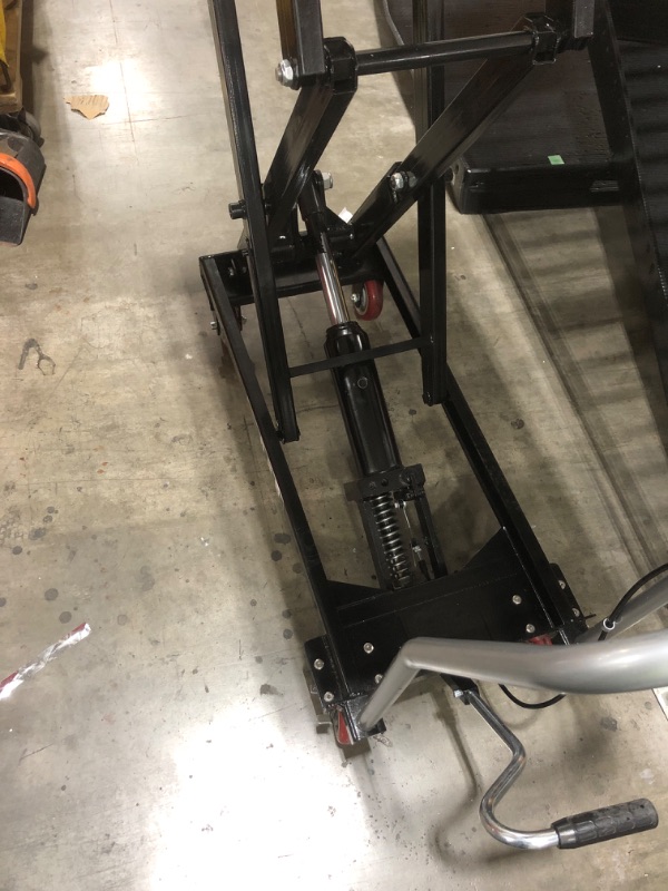Photo 1 of Hydraulic Lift Table Cart, 770lbs Capacity 59" Lifting Height, Double Scissor Lift Table with 4 Wheels and Non-Slip Pad for Material Handling and Transportation, Black