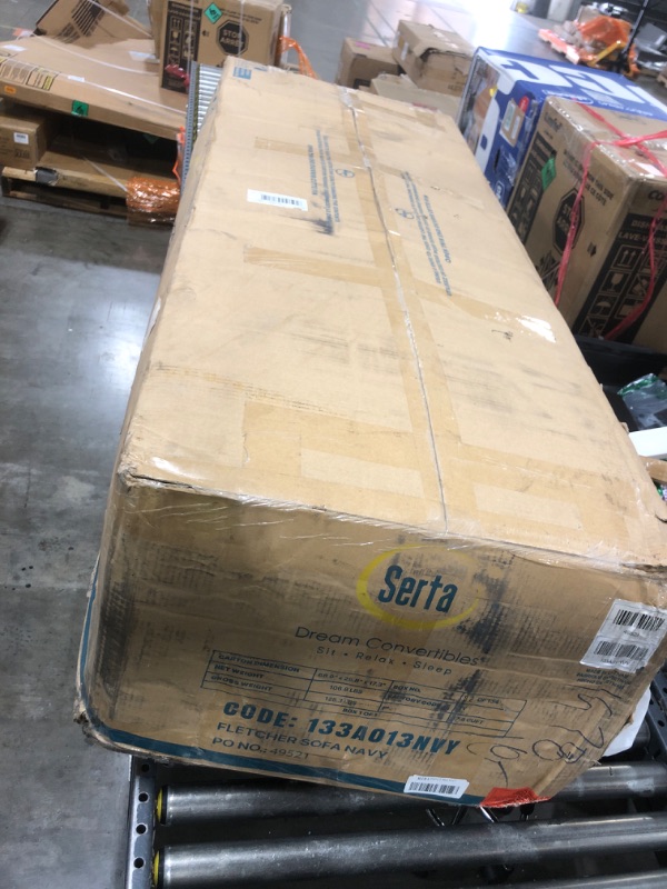 Photo 1 of Serta Triton 78" Sofa, Transitional Modern, Dreamcoil Comfort, Metal Legs, Vegan Leather, Navy Blue