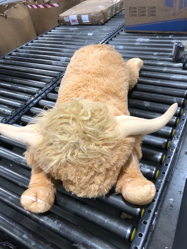 Photo 1 of WDXDSOB 38.5 Inch Yellow Giant Highland Cow Plush Stuffed Animal - Large Cow Pillow Gift for Kids and Adults, Couch & Bed Decor