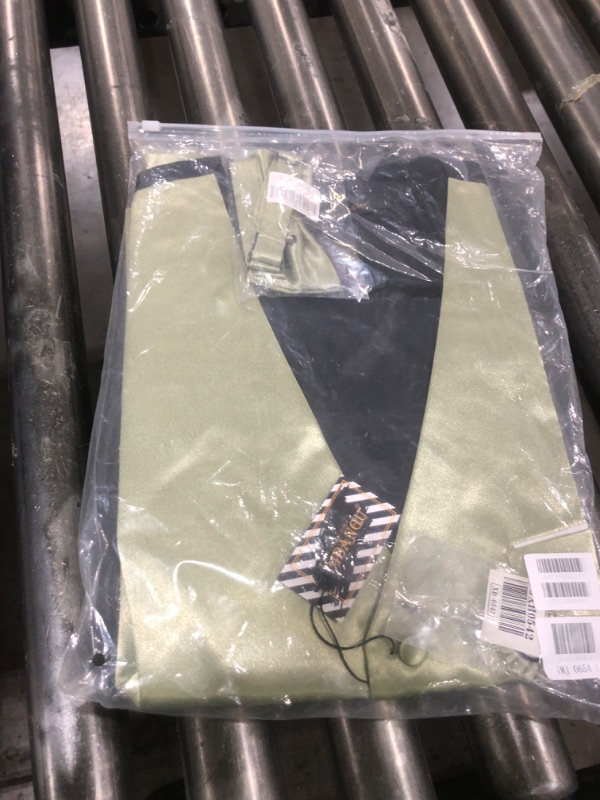Photo 1 of DiBanGu Mens Satin Suit Vest and Tie Set 8PCS Solid Waistcoat and Bowtie with Lapel Pin for Tuxedo Dress Vest Wedding Formal, Sage Green, Large
