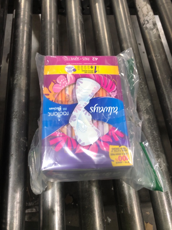 Photo 1 of Always Radiant Feminine Pads for Women, Flexfoam Pads with Wings, Size 1, Regular Absorbency, Lightly Scented, 42 Count