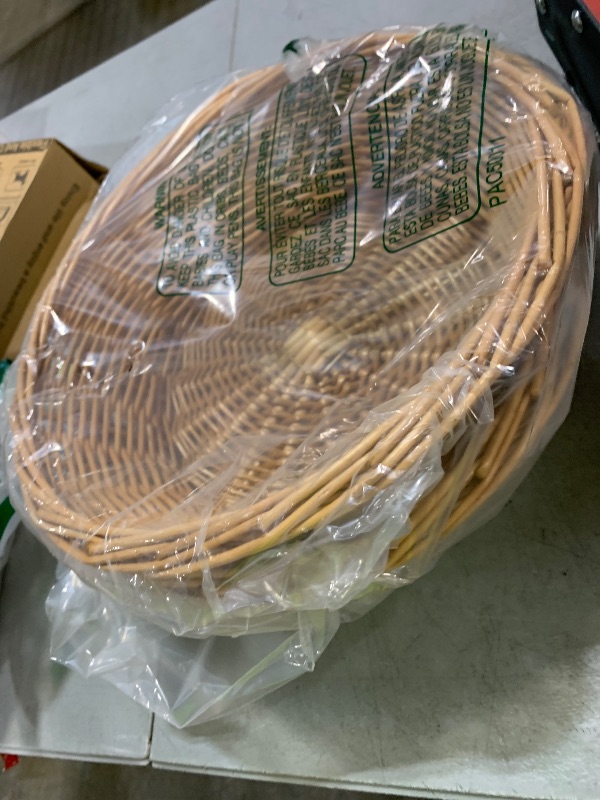Photo 1 of JLKIMZVO Wicker Woven Bread Basket Natural Rattan Round Stackable Basket Tabletop Food Fruit Vegetables Serving Basket (Round,2pcs)