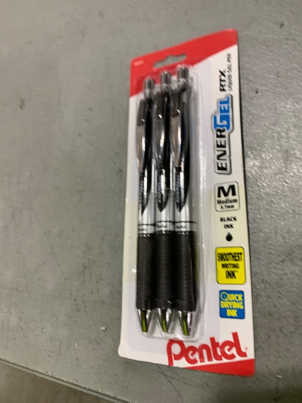 Photo 1 of Pentel EnerGel RTX Retractable Gel Pens, Medium Point, Black Ink, 3 Pack (BL77BP3A)