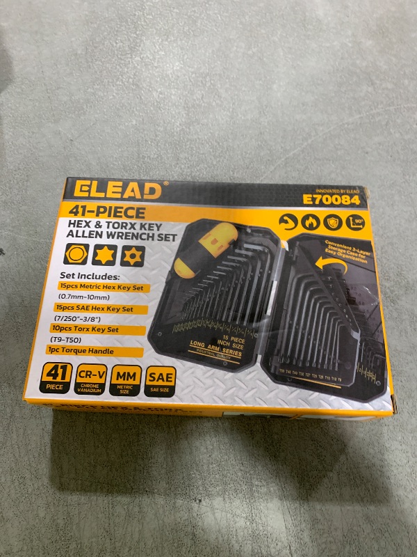 Photo 1 of ELEAD Hex Key Allen Wrench Set: 41-Piece Hex and Torx Key Set with Torque Handle, Standard SAE(0.028"-3/8") & Metric(0.7mm-10mm) & Torx(T9-T50) in Storage Case, Heat Treated Chrome Vanadium Steel
