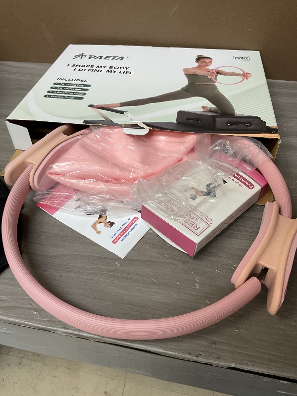 Photo 1 of PAETA Pilates Ring Set – 14” Magic Circle (38 lbs Resistance), 9.8” Pilates Ball, 5 Resistance Bands, and Exercise Guide Included for Home Workouts(Pink)