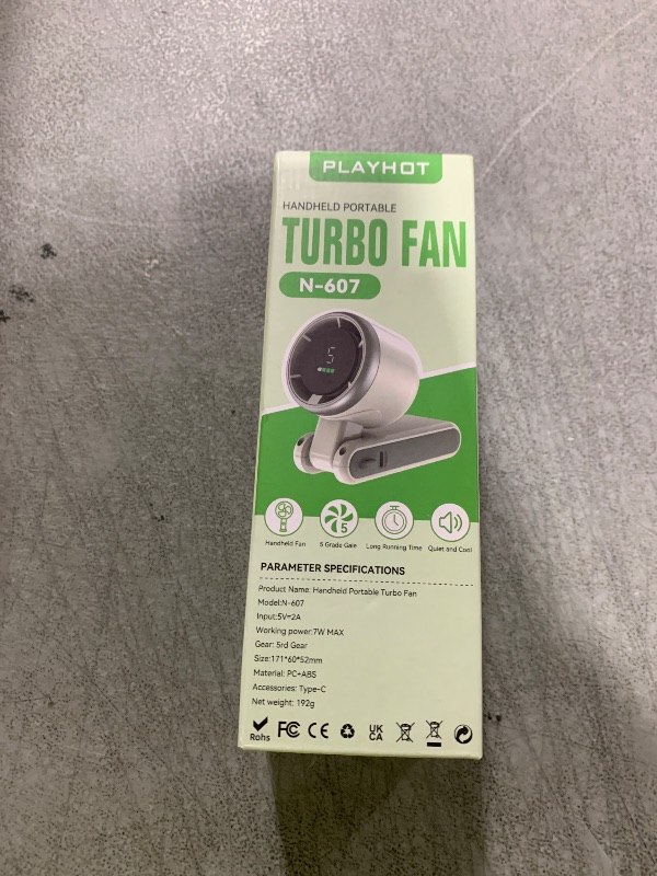 Photo 1 of PlayHot Portable Handheld Turbo Fan, 5 Gear Wind, Battery Operated, Up to 12 Working Hours, 3 IN 1 Hand Fans with Air Turbo Tech Cooling Fan for Outdoor Activities, Travel, Beach (White)
