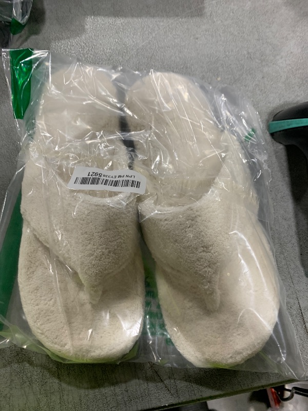 Photo 1 of Acorn Women's Spa Thong Slippers with Cloud Contour Comfort - Arch Support and Plush Fluffy Terry Lining, Perfect for Beach, Camping, Poolside, or Bathroom Wear, Natural, 8 - 9