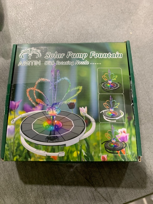 Photo 1 of AISITIN 3.5W Solar Fountain Pump with Remote Control, LED Colorful Lights, Solar Bird Bath Pump with Bracket and 8 Nozzles, Solar Water Fountain for Bird Bath, Garden, Pond and Outdoor