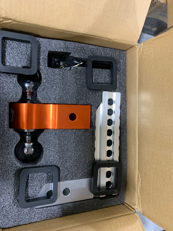 Photo 1 of Kohree Adjustable Trailer Hitch Fit 2 Inch Receiver, Dual Solid Ball 2" and 2-5/16"(12,500 LBS GTW), 8" Drop & Rise Heavy Duty Aluminum Tow Hitch with 4 Silencer Pads & 2 Locking Hitch Pin, Orange
