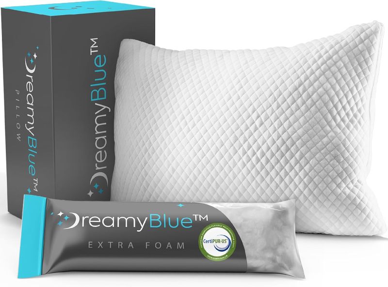 Photo 1 of DreamyBlue Signature Pillow w/Adjustable Loft • Shredded Memory Foam Fill • Neutral Alignment for Side, Back, and Stomach Sleepers • Washable Bamboo Rayon Cover • CertiPUR-US Certified Foam (Queen)