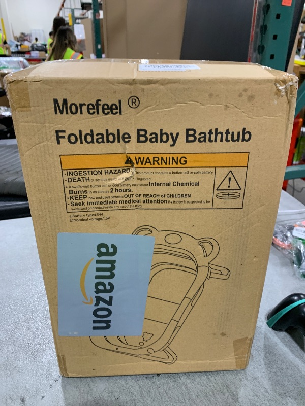 Photo 1 of MoreFeel Collapsible Baby Bathtub for Newborn with Thermometer & 1 Hooded Towel & 1 Soft Floating Cushion,Portable Travel Bathtub with Drain Hole, Durable Foldable Baby Tubs for Infants to Toddler