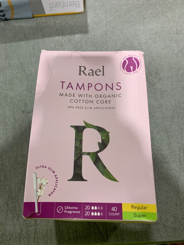 Photo 1 of Rael Tampons, Slim Applicator with Organic Cotton Core, Multipack, Regular and Super Absorbency, BPA-Free, Leak Locker Technology, Unscented, Chlorine-Free (40 Count, Bundle)