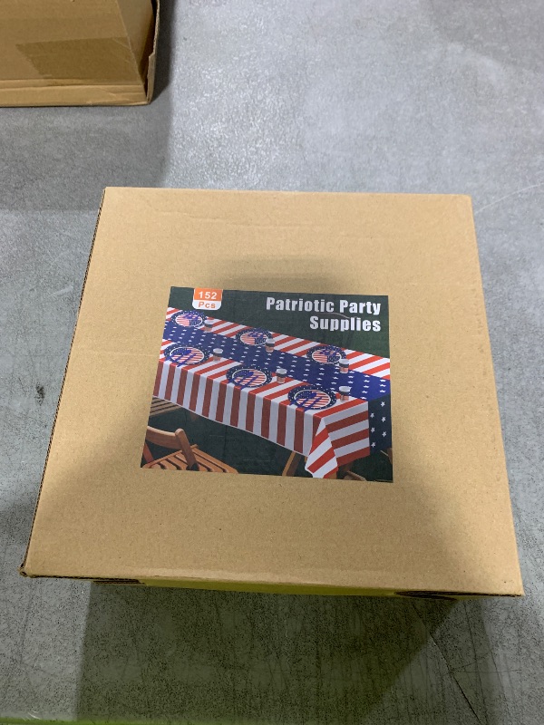 Photo 1 of Childom Patriotic Party Supplies,152Pcs American Flag Themed Party Set,Patriotic Party Decorations,American Flag Tablecloth,4th of July Plates Cups,Red White and Blue Decor for Outside,Picnic,Memorial