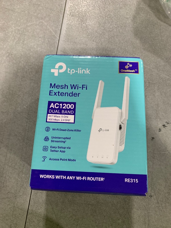 Photo 1 of TP-Link AC1200 WiFi Extender, 2025 Wirecutter Best WiFi Extender, 1.2Gbps Home Signal Booster, Dual Band 5GHz/2.4GHz, Up to 1600 Sq.ft and 32 Devices, EasyMesh Compatible, One Ethernet Port (RE315)