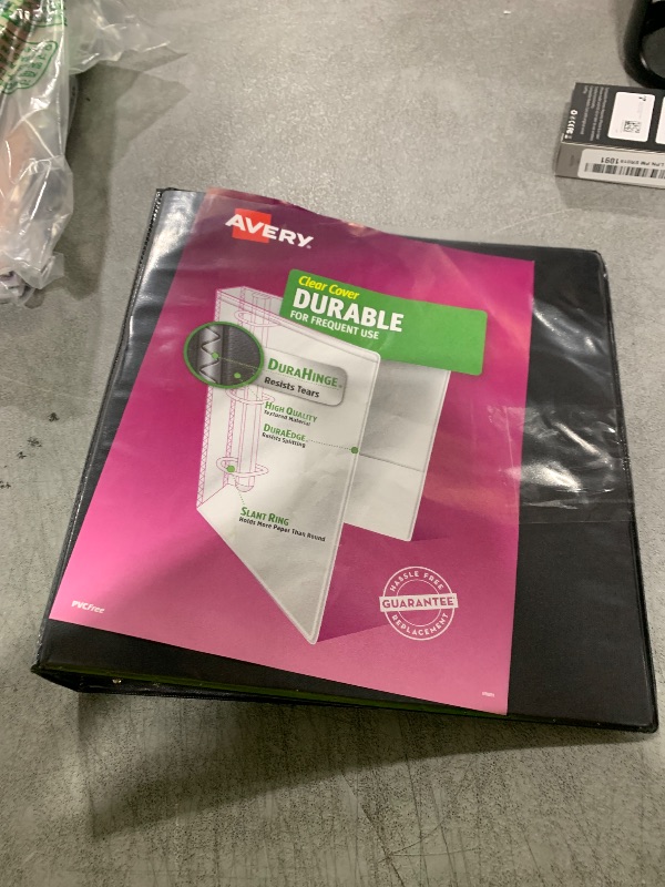 Photo 1 of Avery Durable View 3 Ring Binder, 2 Inch Slant Rings, 530-Sheet Capacity, DuraHinge, 2.8 Inch Wide Spine, Customizable Clear Cover and Spine, 1 Black Binder (17031)
