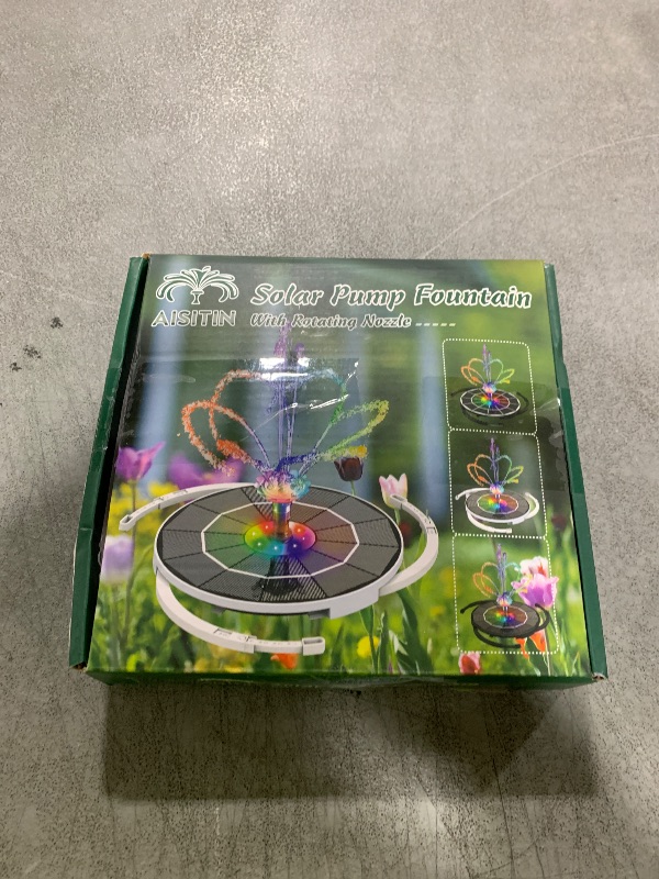 Photo 1 of AISITIN 3.5W Solar Fountain Pump with Remote Control, LED Colorful Lights, Solar Bird Bath Pump with Bracket and 8 Nozzles, Solar Water Fountain for Bird Bath, Garden, Pond and Outdoor