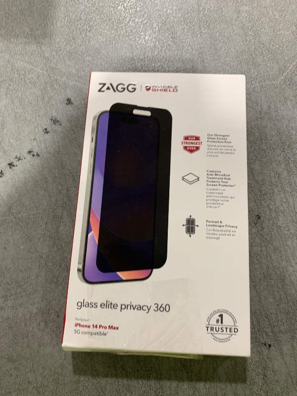Photo 1 of ZAGG InvisibleShield Glass Elite Privacy 360 Screen Protector for Apple iPhone 14 Pro Max - Four-Way Privacy Filter, 5X Stronger, Anti-Fingerprint Technology, EZ Apply Install