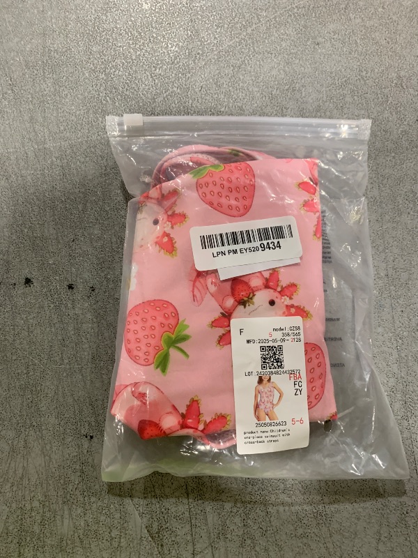 Photo 1 of Dremagia Axolotl Swimsuit 5T-6T Girls One Piece Bathing Suit Strawberry Print Kids Beach Swimwear with Cross Back Strap Bikini Bottom Dance Gymnastics Leotard Quick Dry Racerback Swim Suits