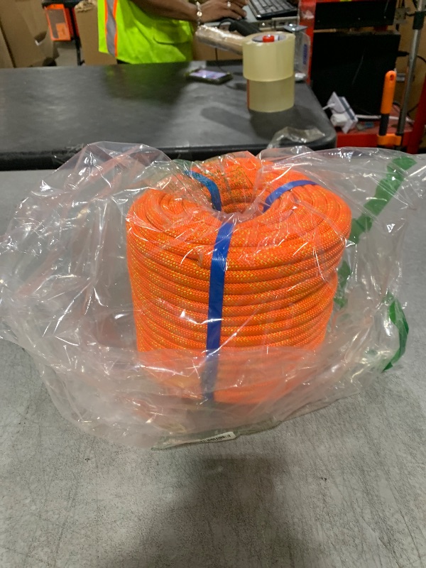 Photo 1 of 1/2 Inch 150ft Double Braided Polyester Arborist Rope, Heavy Duty Nylon Rope for Anchor, Tree Work, Cargo, Pulling, Sailing(Orange)