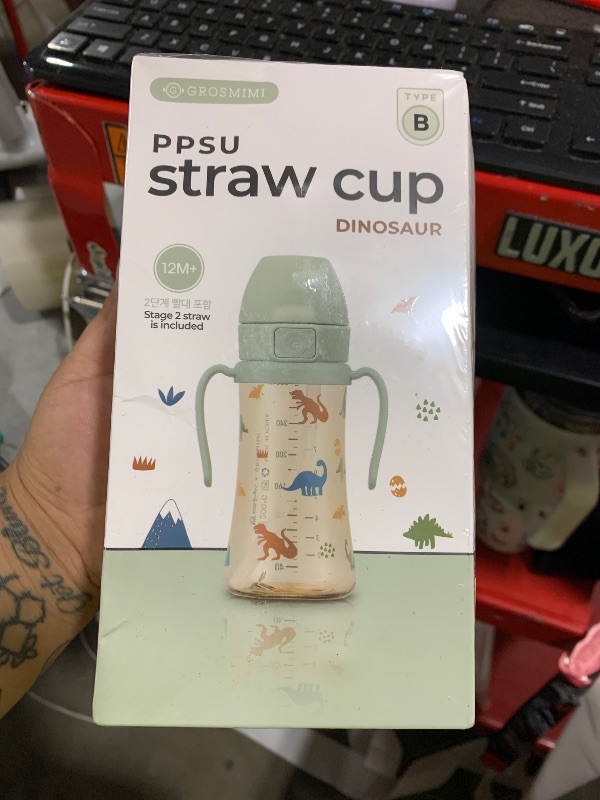 Photo 1 of GROSMIMI Flip Top Spill Proof Sippy Cup, PPSU, BPA Free, 10 oz, Stage 2 Straw for Toddlers (Dinosaur)
