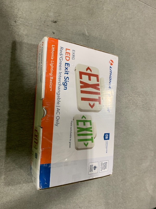 Photo 1 of Lithonia Lighting Single-Sided LED Exit Sign, Thermoplastic Construction, Switchable Red and Green Colors, AC Power, Includes Extra Faceplate, White (EXRG M6)
