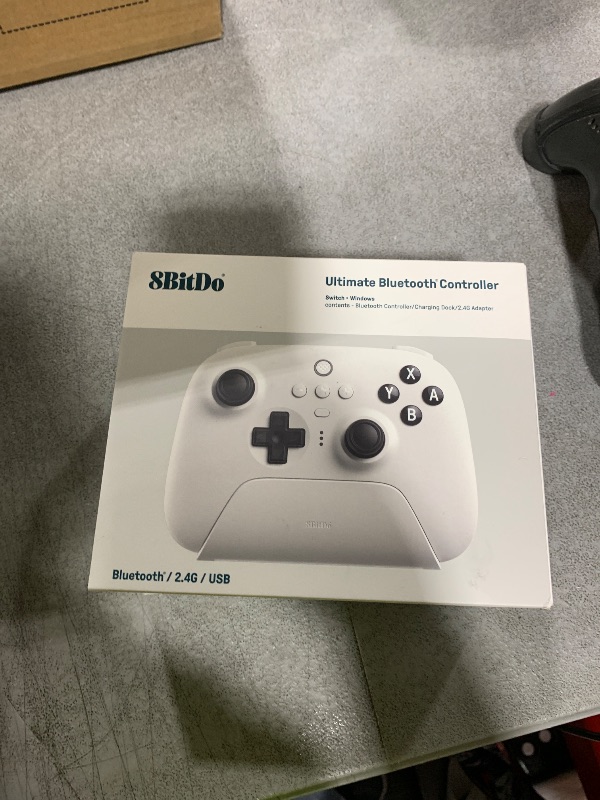 Photo 1 of 8Bitdo Ultimate Bluetooth Controller with Charging Dock, 2.4g Wireless Pro Gamepad with Back Buttons, Hall Joystick, Motion Controls and Turbo Function for Switch/Switch 2, Steam Deck & PC Windows (White)
