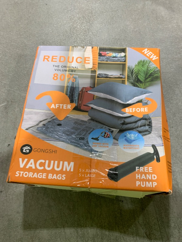 Photo 1 of Vacuum Storage Bags (5 x Jumbo, 5 x Large), Space Saver Sealer Compression Bags with Travel Hand Pump for Blankets, Comforters, Pillows, Clothes Storage