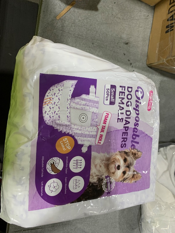 Photo 1 of MICOOYO Disposable Dog Diapers Female, Doggie Diapers for Dogs Female, Super Absorbent Pet Diaper with Foam Tail Hole for Heat, Comfortable Puppy Diaper (Small, 50Count)