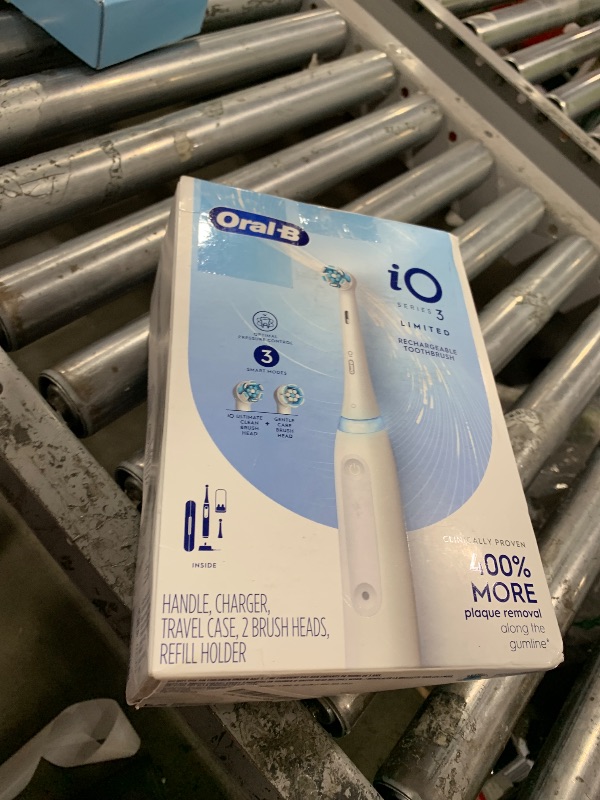 Photo 1 of Oral-B iO Deep Clean Rechargeable Electric Powered Toothbrush, White with iO Series 3 Limited, 2 Brush Heads and Travel Case - Pressure Sensor to Protect Gums - 3 Cleaning Settings - 2 Minute Timer