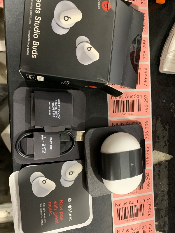 Photo 1 of Beats Studio Buds - True Wireless Noise Cancelling Earbuds - Compatible with Apple & Android, Built-in Microphone, IPX4 Rating, Sweat Resistant Earphones, Class 1 Bluetooth Headphones - White