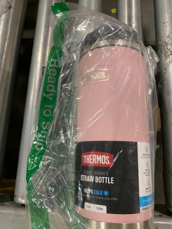 Photo 1 of THERMOS ICON SERIES, Stainless Steel Water Bottle with Straw Lid, 32 Ounce, Sunset Pink