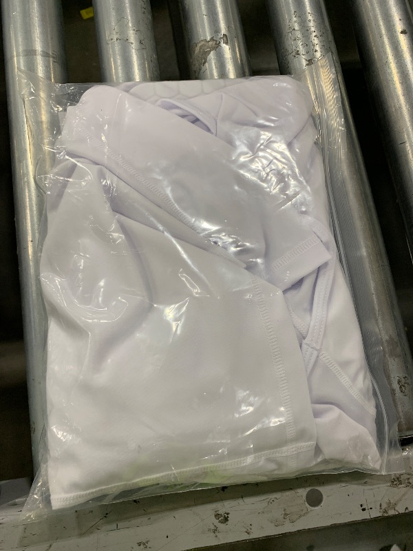 Photo 1 of Mens Padded Football Shirt with Pads Chest Rib Protector Heart Guard Sternum Protection- Mens Padded Compression Shirt Football Rib Protectors for Baseball Basketball Paintball Rugby - White-S