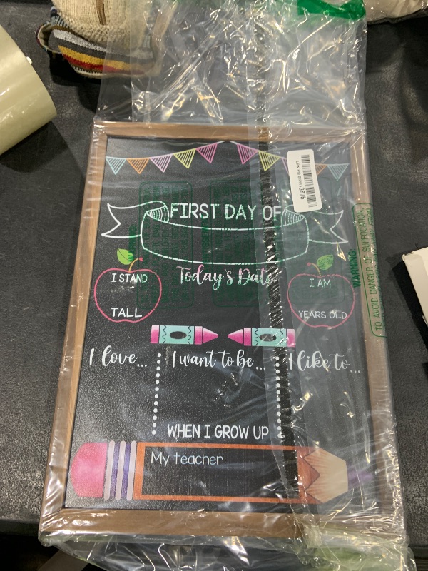 Photo 1 of Double-Sided First Day and Last Day of School Board Sign with 6 Colorful Markers,14x12 Inch Reusable Chalkboard, First & Last Day Photo Prop for Kindergarten Preschool Elementary Kids