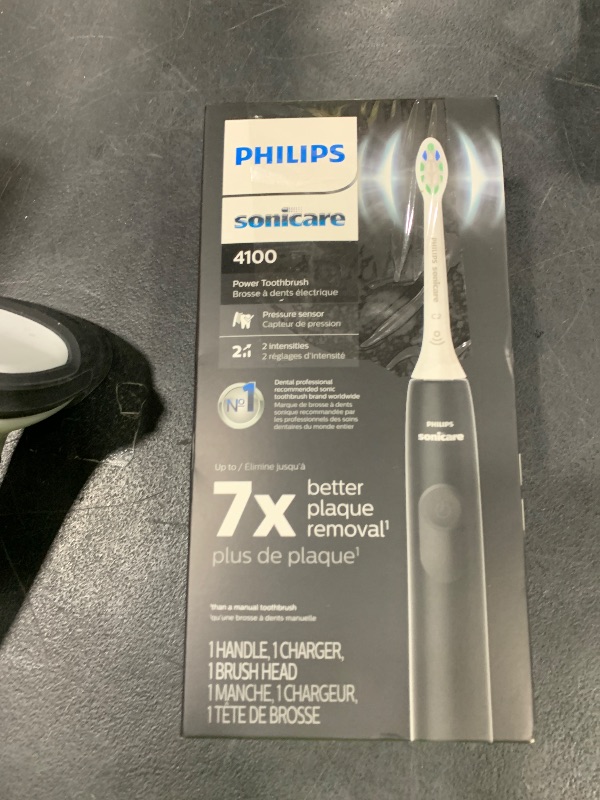 Photo 1 of Philips Sonicare 4100 Rechargeable Electric Toothbrush, with Pressure Sensor, 2 Intensity Settings, SmarTimer and QuadPacer, 14-Day Battery Life, Black, Model HX3681/24