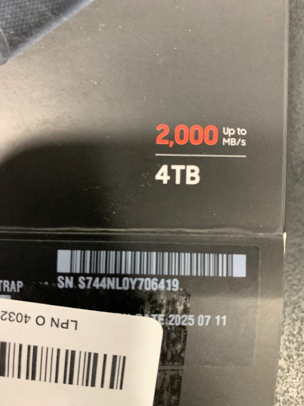 Photo 1 of SAMSUNG T9 Portable SSD 4TB, USB 3.2 Gen 2x2 External Solid State Drive, Seq. Read Speeds Up to 2,000MB/s for Gaming, Students and Professionals,MU-PG4T0B/AM, Black (pack of 1)