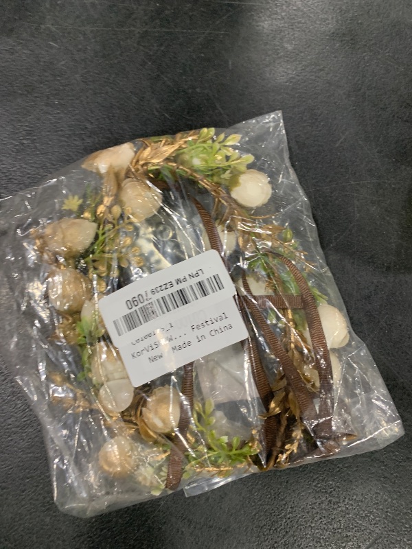 Photo 1 of KorViSHOW Golden Leaf Flower Crown - Fairy Floral Headpiece White Rose Flower Headband Renaissance Hair Accessories for Women Girls Wedding Vacation Party Festival