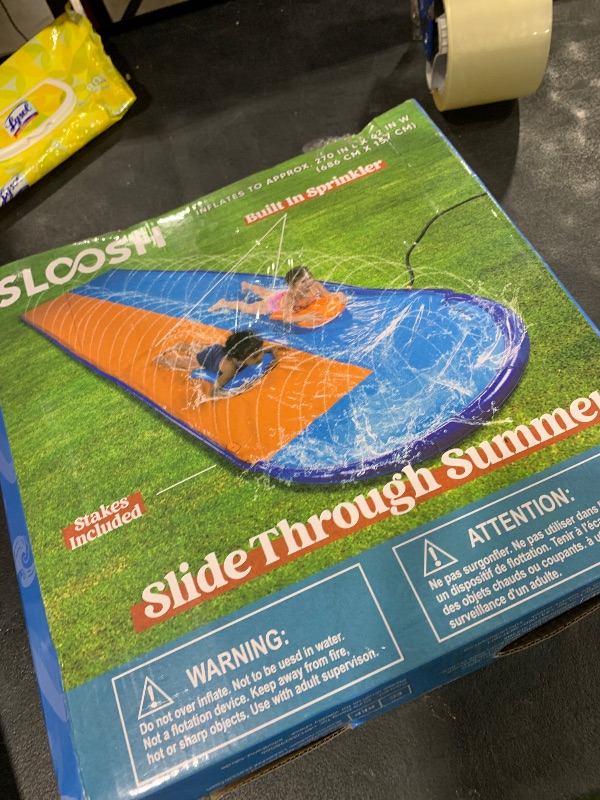 Photo 1 of Sloosh 22.5FT Double Water Slides, Heavy Duty Lawn Slip and Slide with Sprinkler and 2 Inflatable Boards Backyard Yard Lawn Summer Outdoor Water Toy for Kids Adults