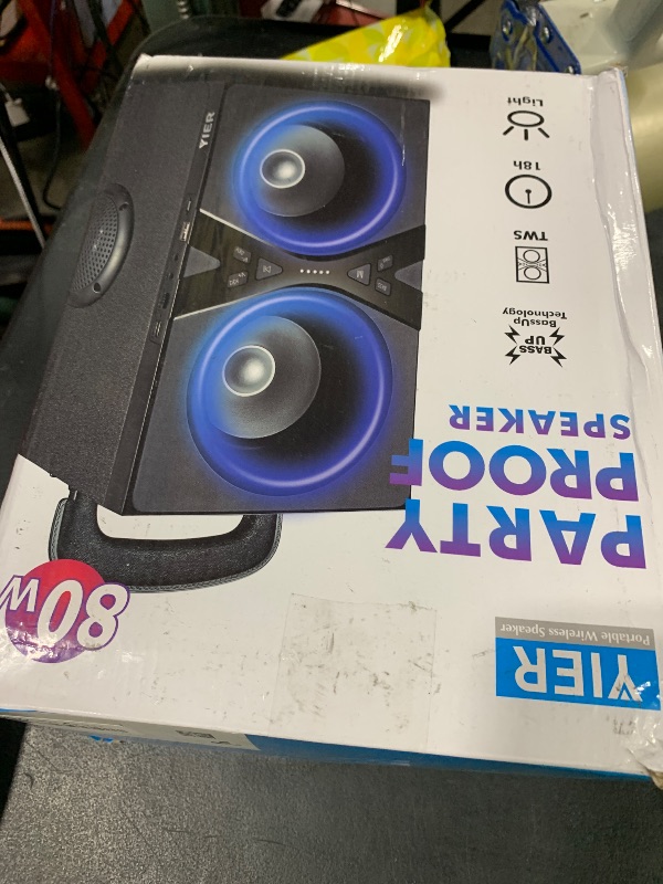 Photo 1 of YIER Bluetooth Speakers, Wireless TWS Portable Speaker with Lights,100dB Loud Subwoofer 80w(Peak) Stereo Sound, Bassup Technology, Long Playtime for Outdoor Party