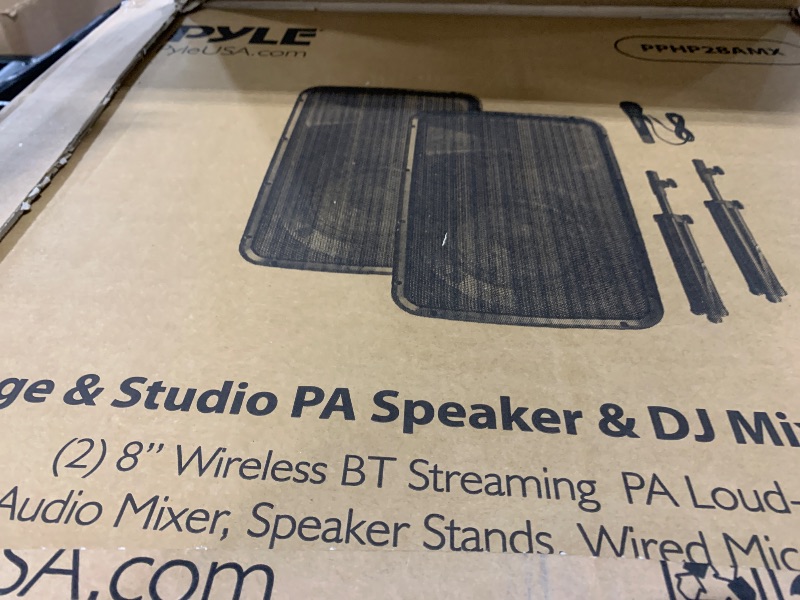 Photo 1 of Pyle PA Speaker DJ Mixer Bundle - 300 W Portable Wireless Bluetooth Sound System w/ USB SD XLR 1/4" RCA Inputs - Dual Speaker, Mixer, Microphone, Stand, Cable - Home/Outdoor Party - PPHP28AMX,Black