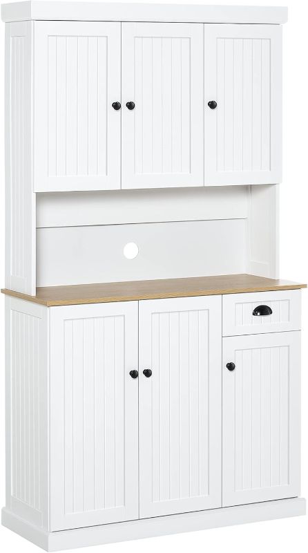 Photo 1 of HOMCOM 71" Buffet with Hutch, Modern Farmhouse Kitchen Pantry Storage Cabinet with Microwave Oven Countertop